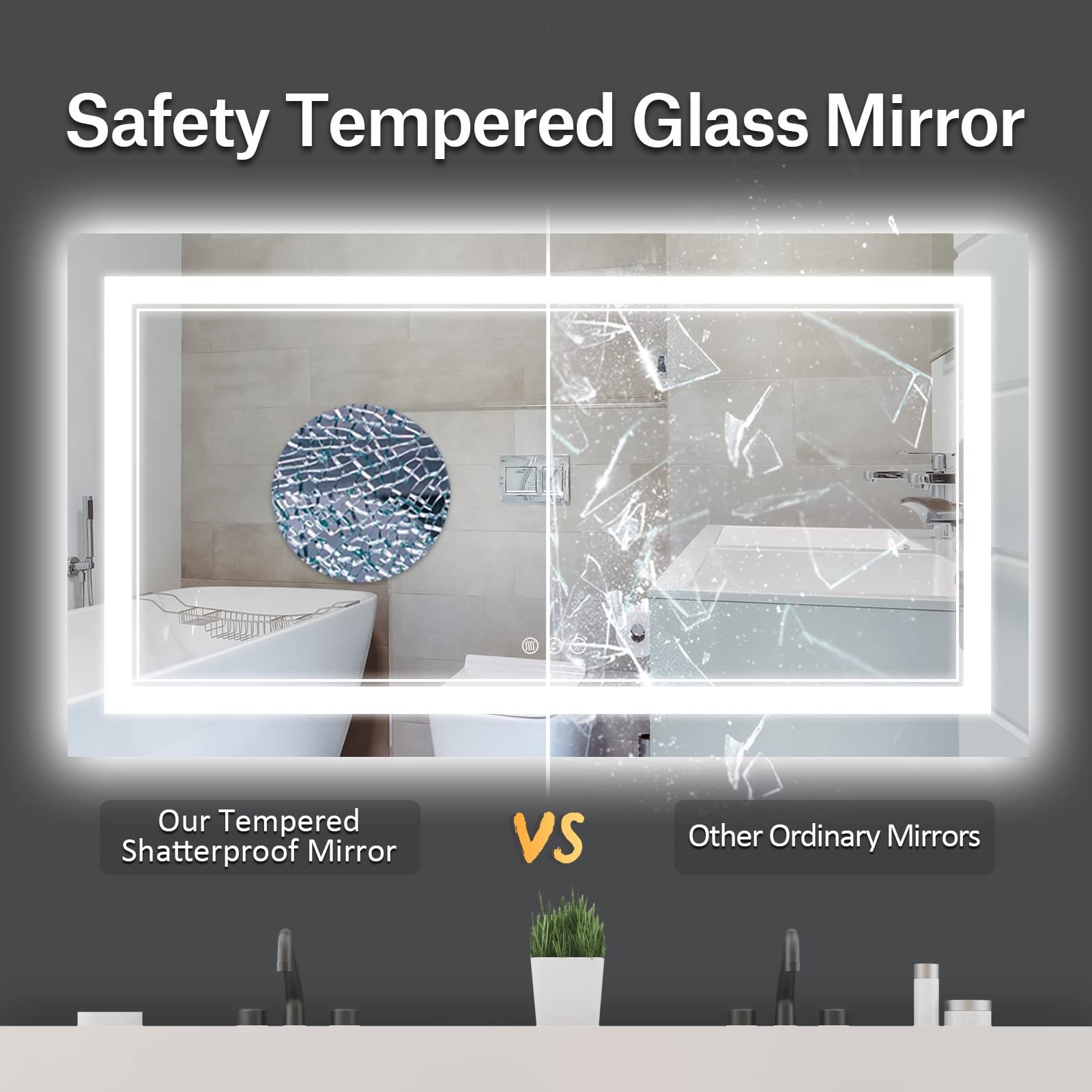 DAPAI 60 x 28 Inch Backlit Anti Fog LED Frameless Bathroom Mirror