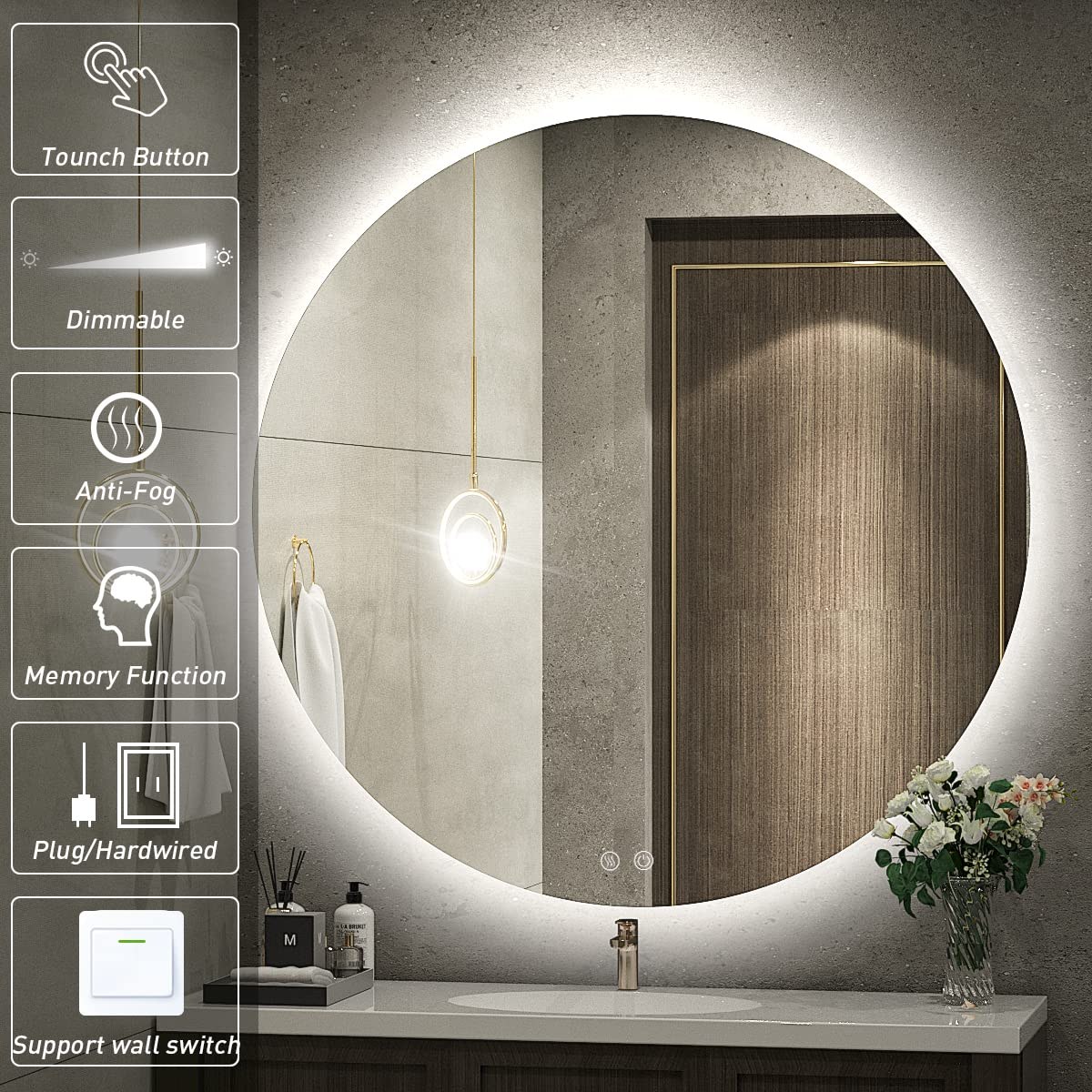 DP-Round-003 36 Inch Round Backlit LED Bathroom Mirror