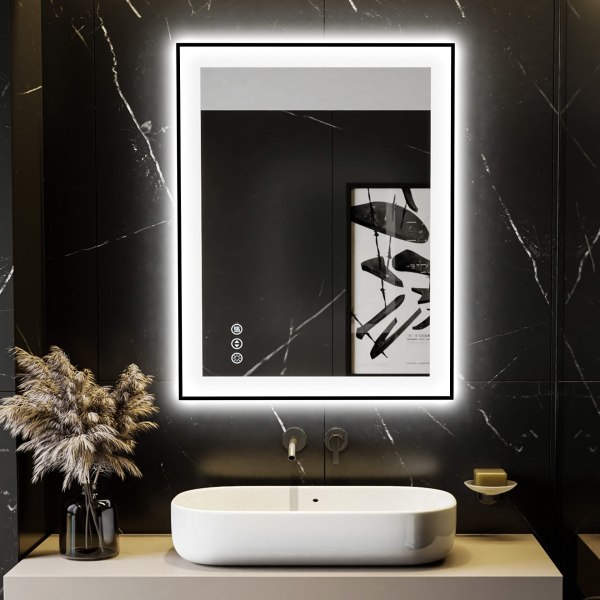 DP-FRAMED-009 36x28 Inch Square Anti-Fog Framed Wall LED Bathroom Mirror
