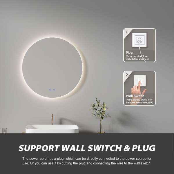 DP346 Round LED Bathroom Mirror with Light Anti-Fog | DAPAI Mirror
