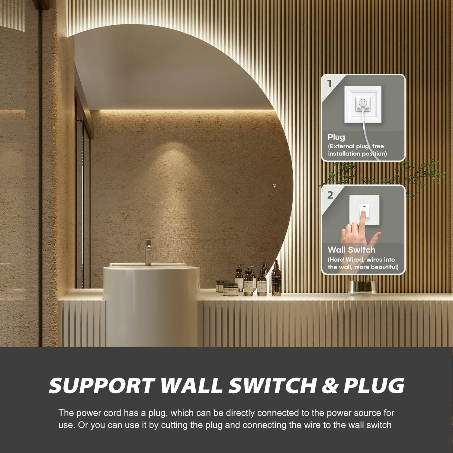 Half Moon Mirror With Light