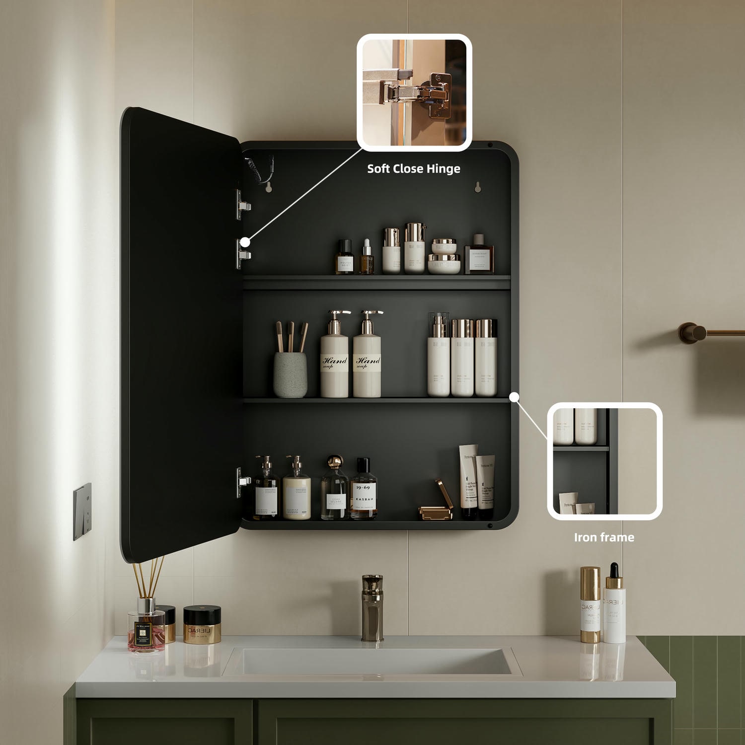 Black Bathroom Mirror Cabinet