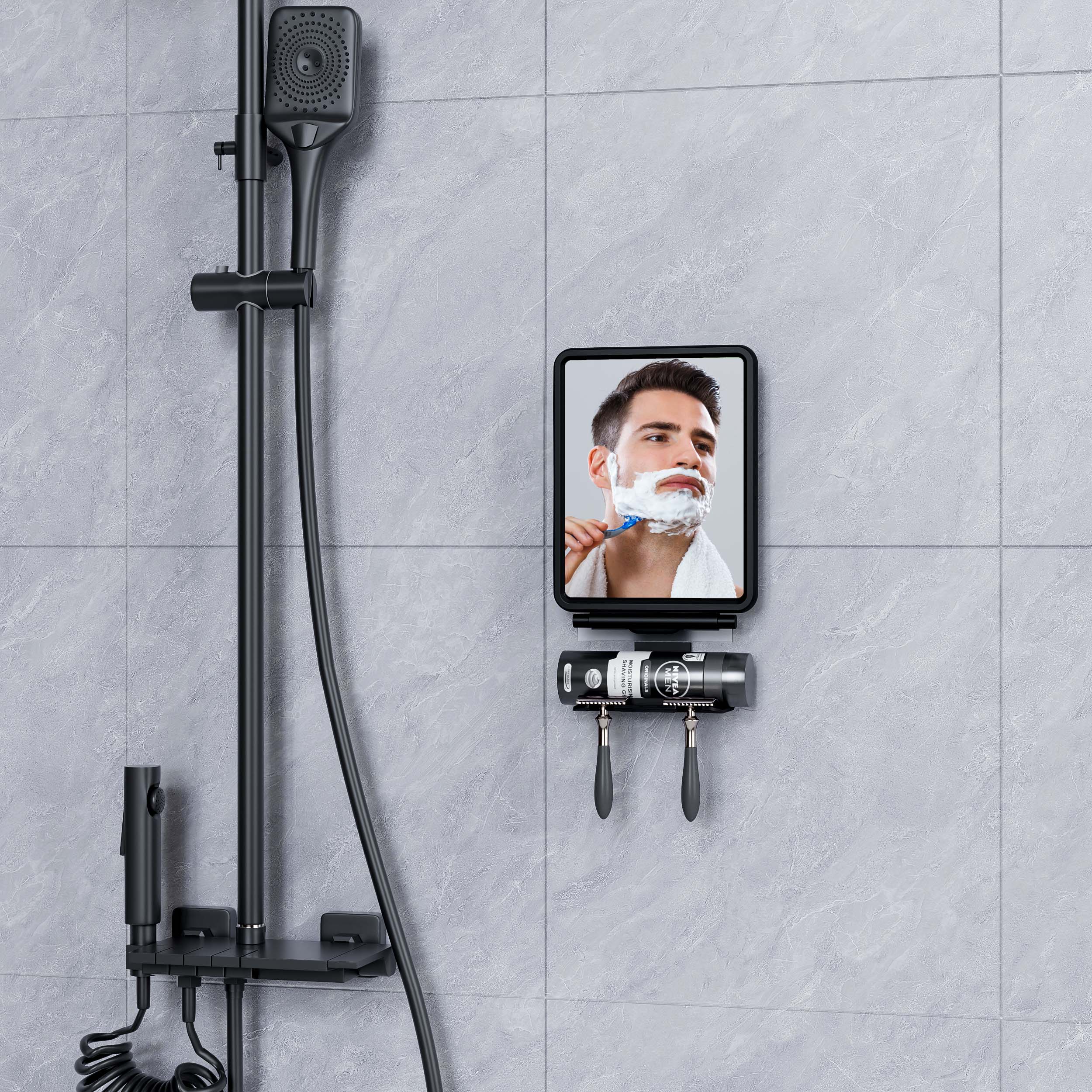 Shaving Mirror with Razor Holder
