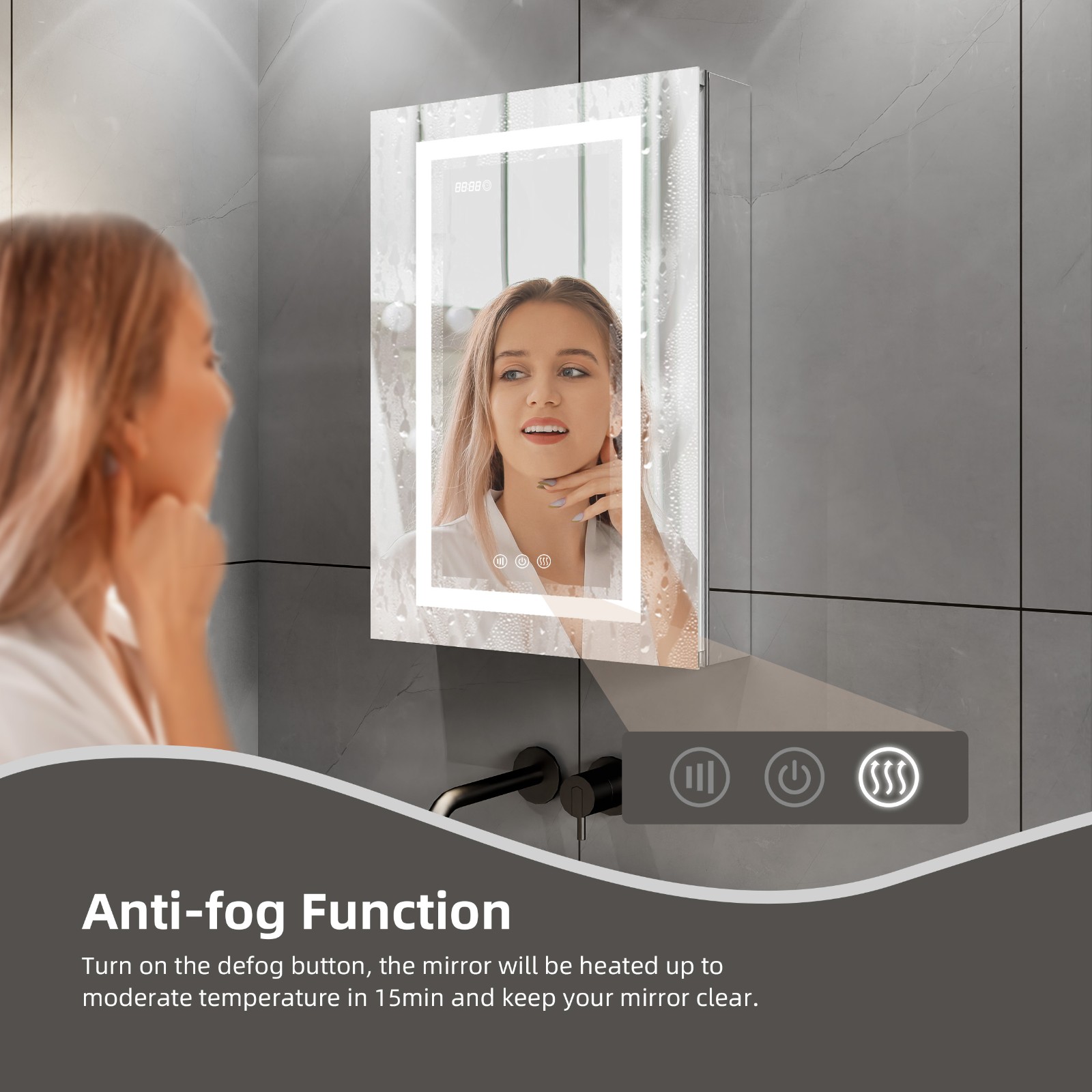 DP1A2-1 Bathroom Medicine Cabinet with Mirror and LED Lights | DAPAI Mirror