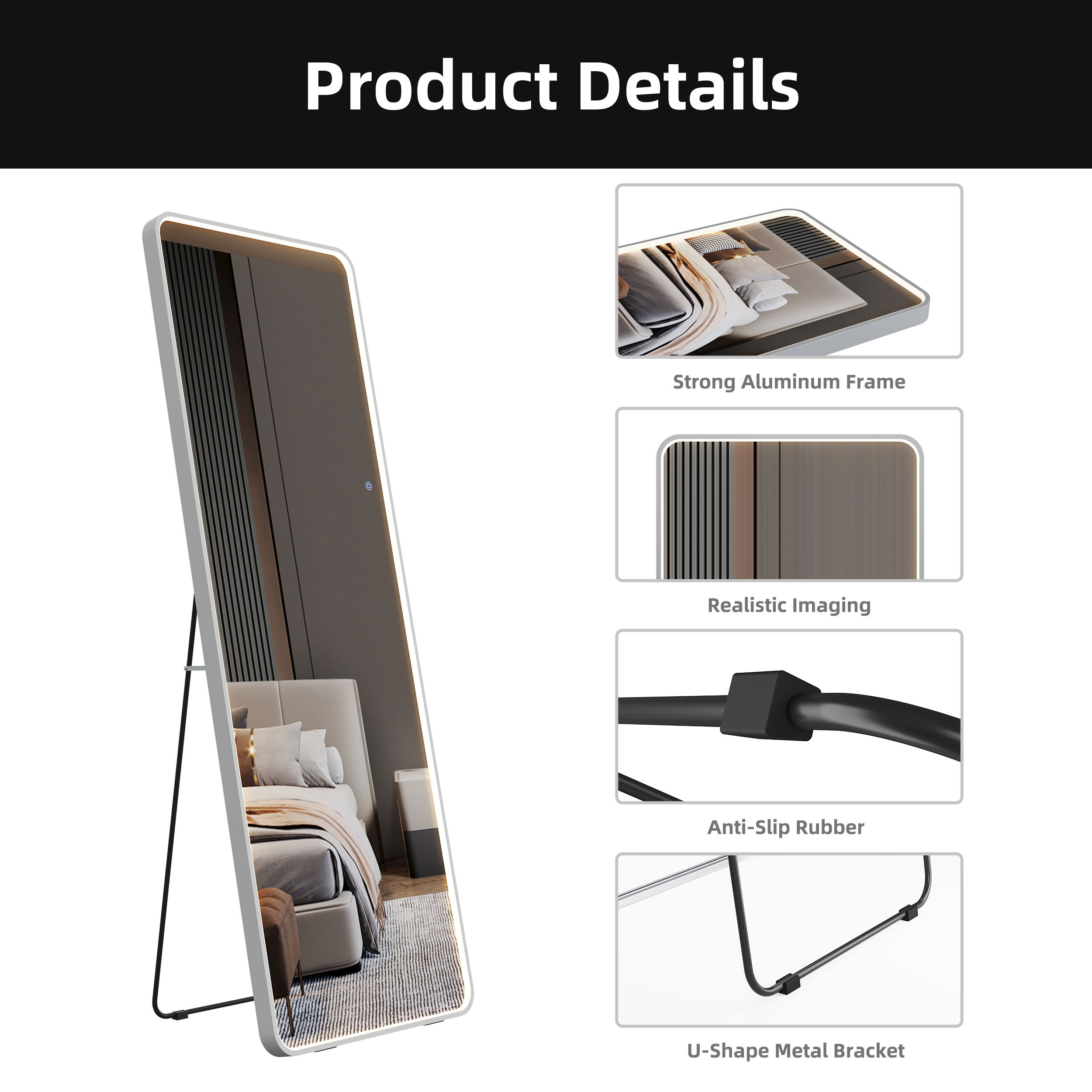 Framed Full Length Mirror With Led Light