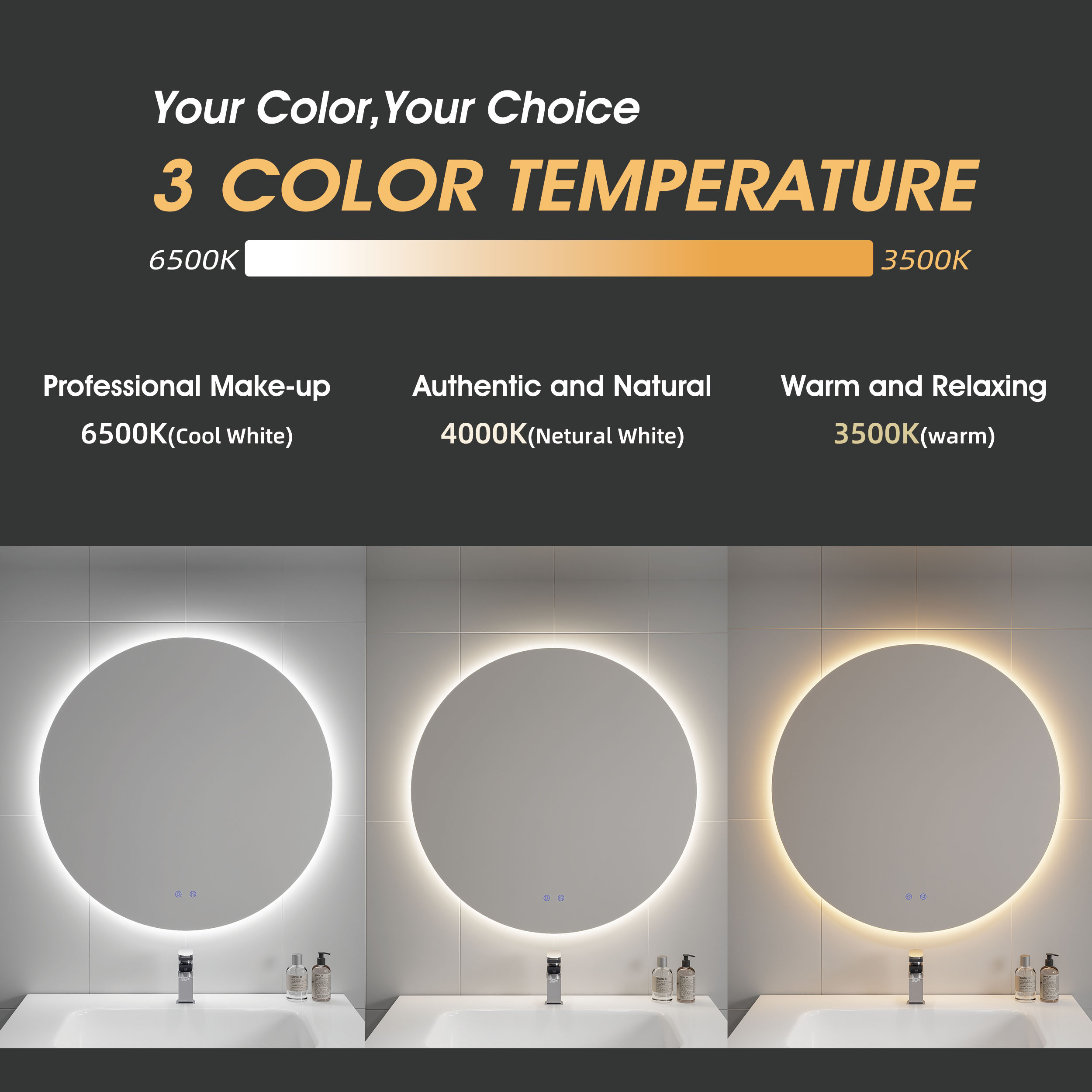 Round Frameless Bathroom Mirror