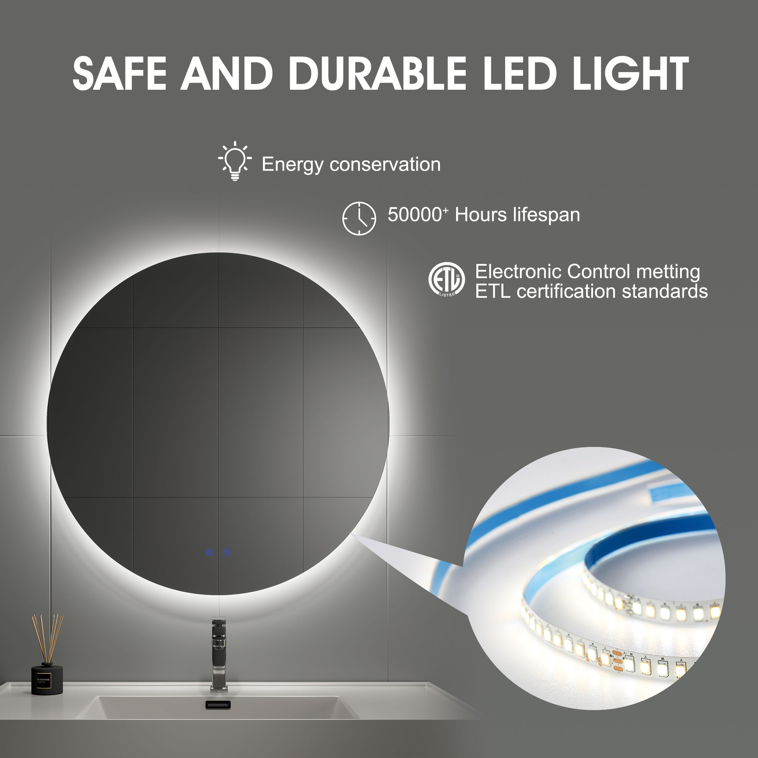 Round Frameless Bathroom Mirror