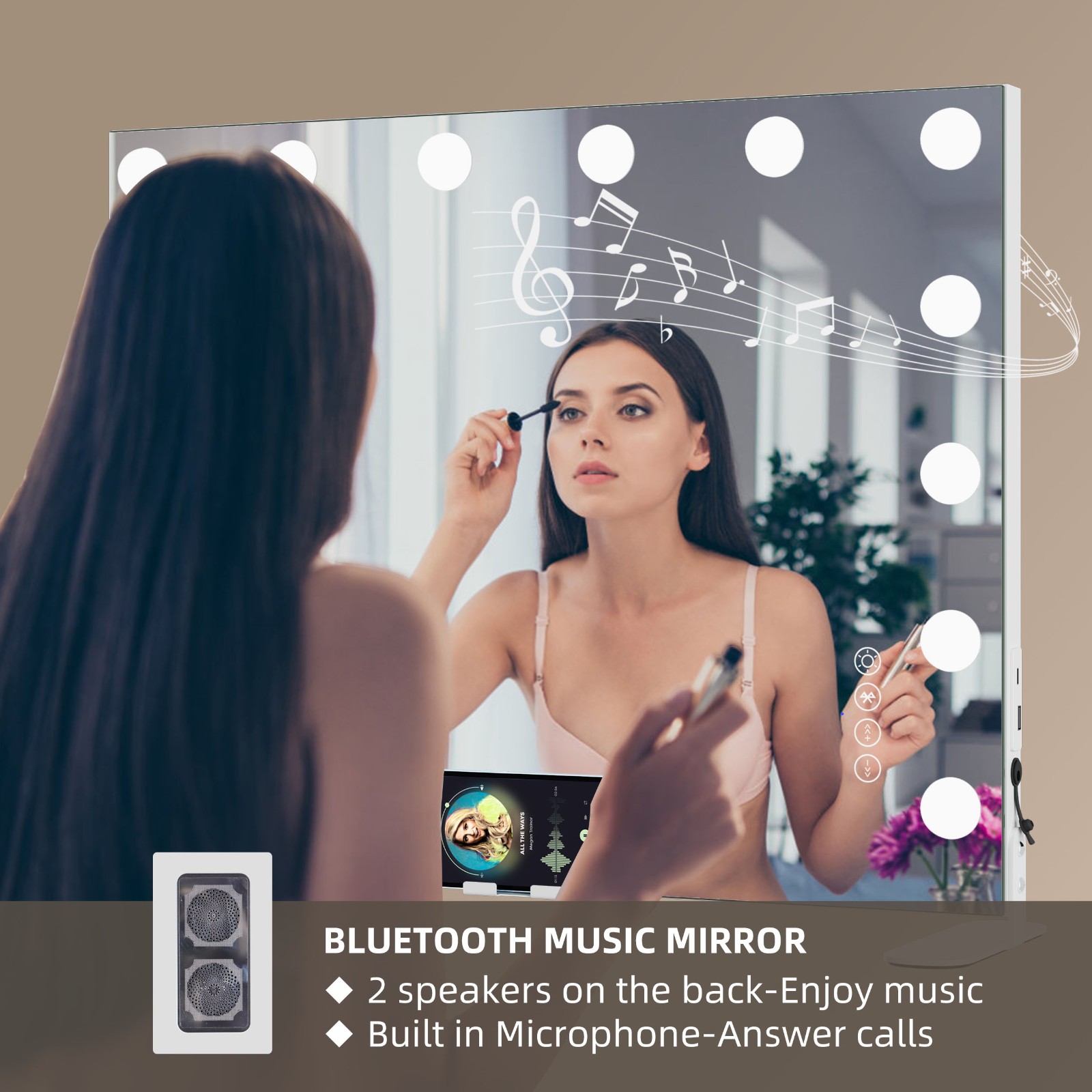 Hollywood Mirror With Bluetooth Speakers